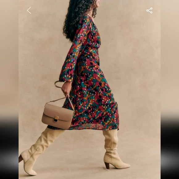 Sezane Linoy Multicolor Long Sleeve Wrap Dress - Picture 4 of 6